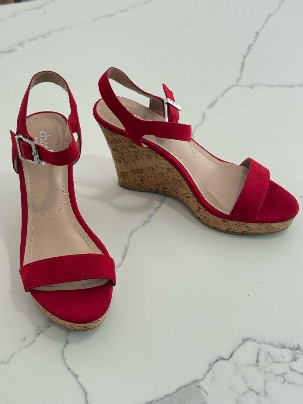 Charles by Charles David red suede cork wedge heel sandals size 8